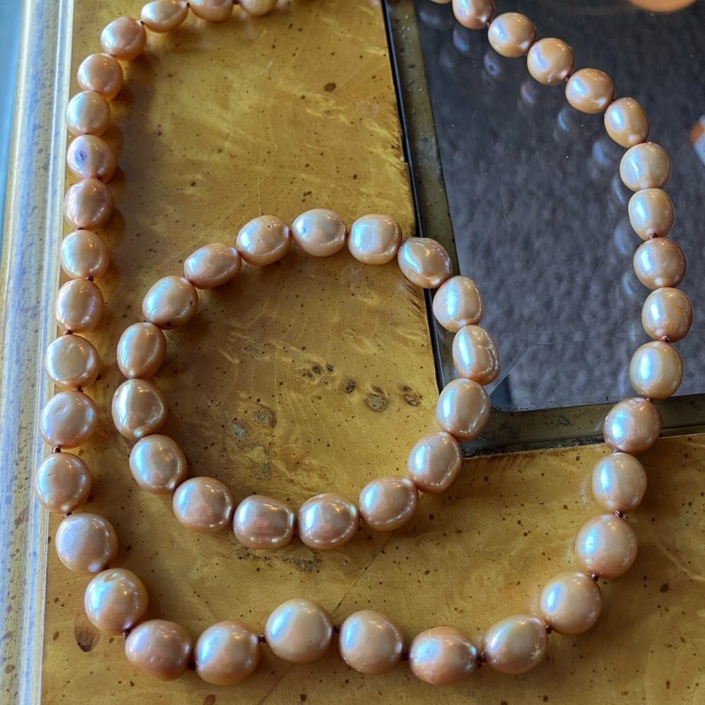 Large Champagne Cultured Freshwater Pearl Necklace and Bracelet Set